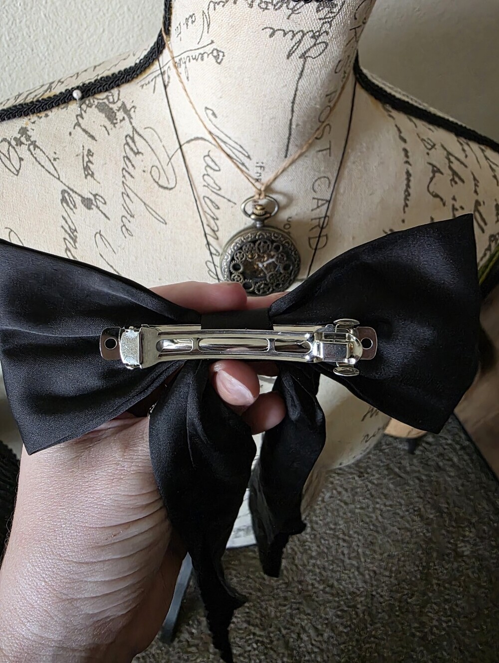 Long Black Satin Bow Hair clip - Picture 2 of 2